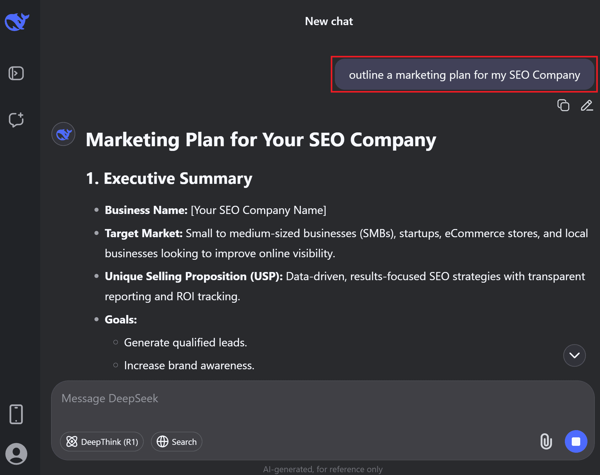 Creating a Marketing Plan with DeepSeek AI